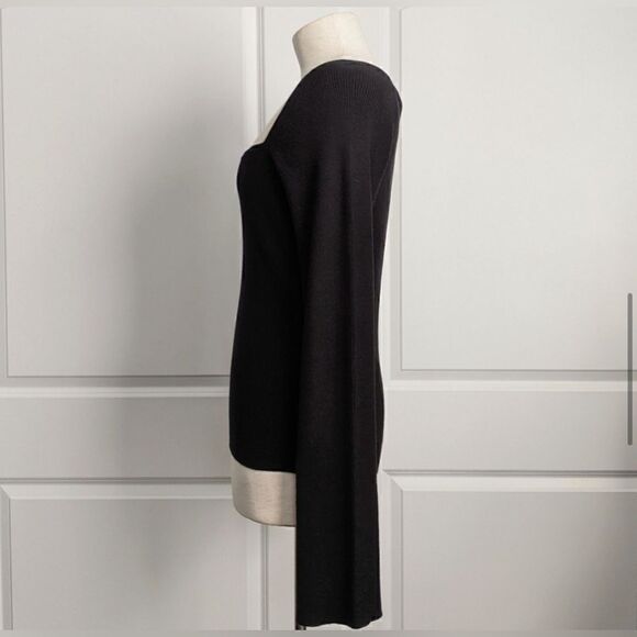 Frame NWT Silk Blend Bell Sleeve Square Neck Rib Knit Fitted Black S MSRP $278 - Picture 5 of 8